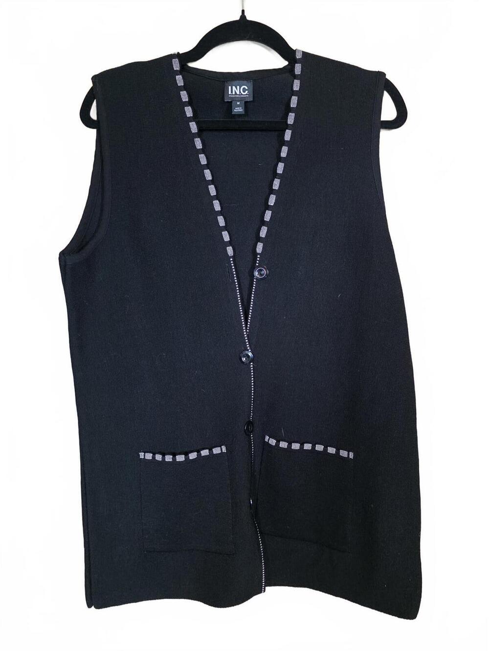 INC International Concepts Women's Black Sweater Vest with Pockets M